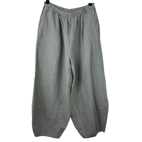 bryn Walker Pants - Bryn Walker Oliver USA Lagenlook Gray Green Lantern Pants Linen Wide-Leg S Small